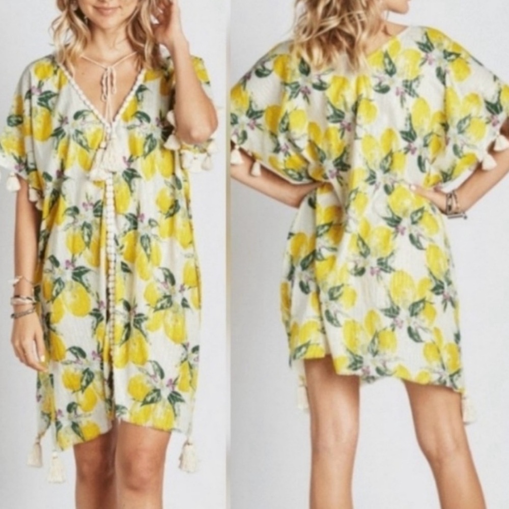 Z&L Lemon Print Tassel Kimono Top - Picture 2 of 8
